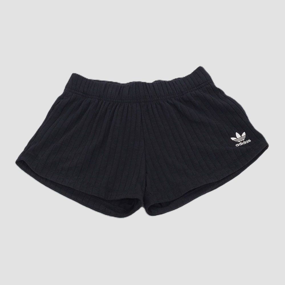 Adidas Originals Girls Small Rib Shorts Black Trefoil‎ Logo Elastic Waist JC8433